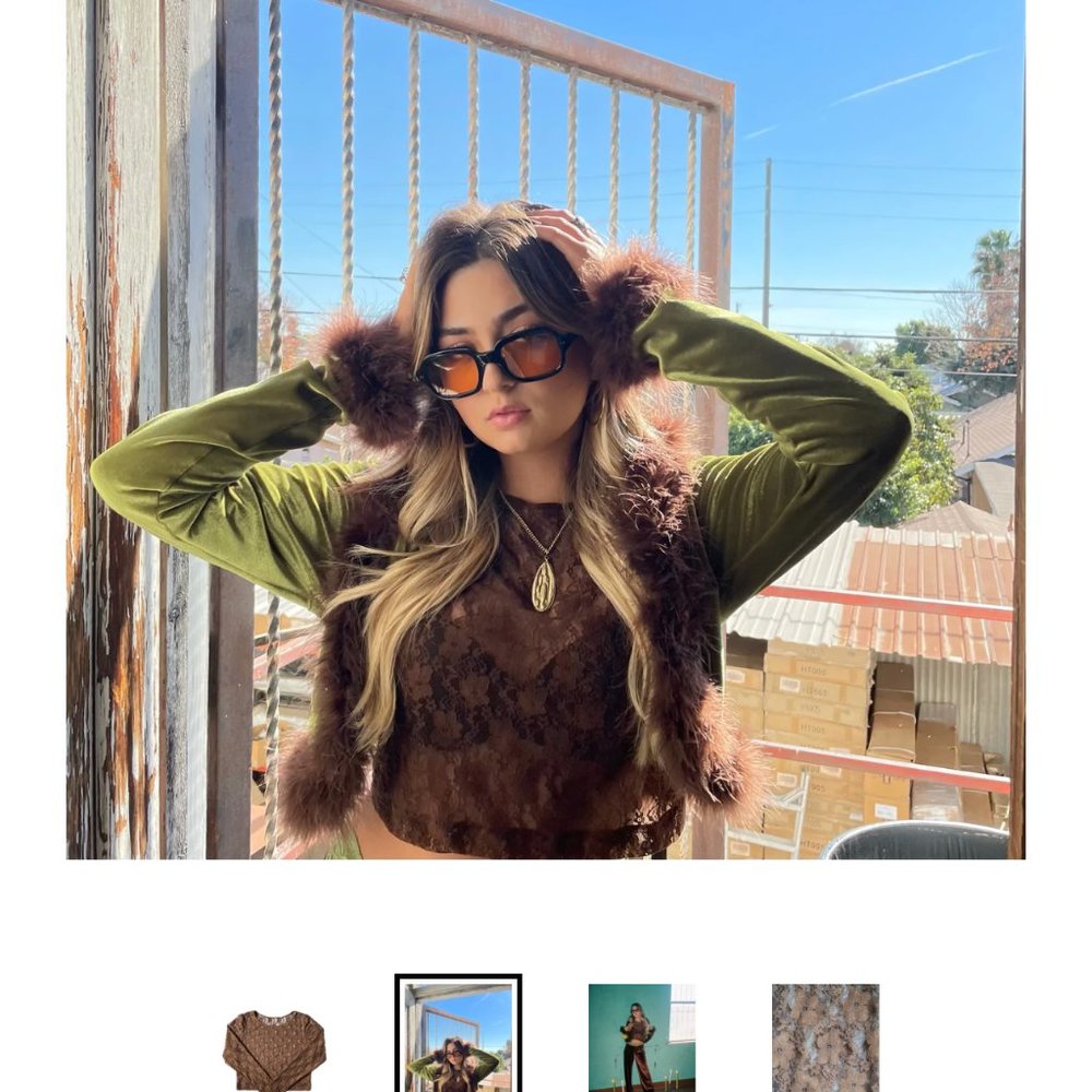 4uonlyusa Brown Lace Top